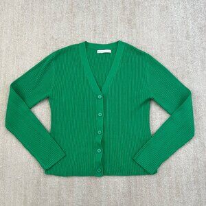 Oak + Fort Green Ribbed Long Sleeve Button Up Cardigan Sweater M